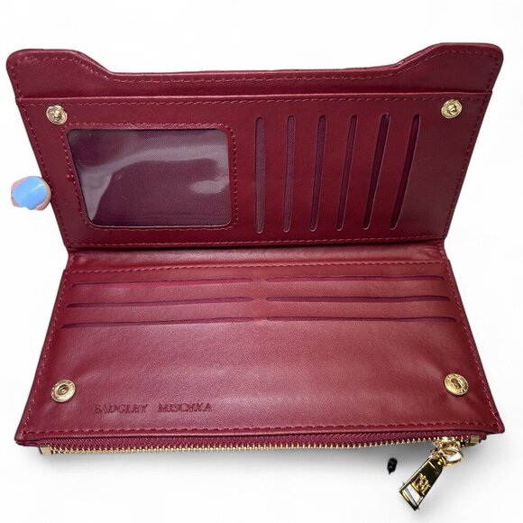 Badgley Mischka Long Diamond Quilted Card Wallet - Wine/Red, NWT - Picture 3 of 12